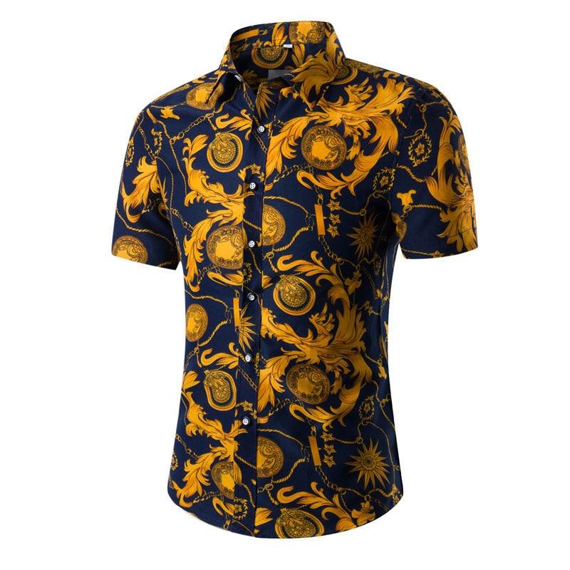 Mens Hawaii Short Shirt Male Casual Printed Beach Shirts Sleeve Ha24076