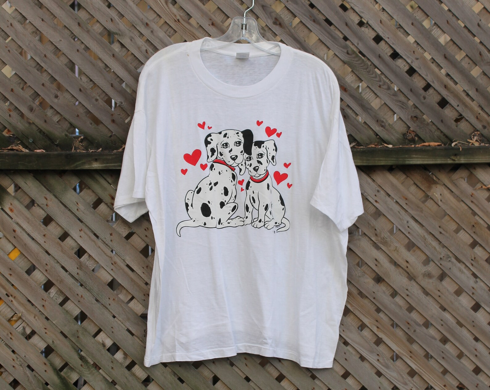 Vintage T Shirt  Pet Dog  Animal  Dalmation Graphic  Love Hearts  80S  90S  Streetwear Fashion