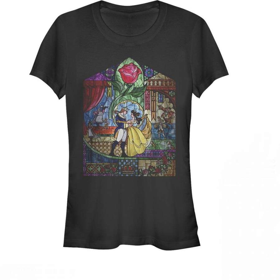 Beauty and the Beast Junior’s Stained Glass  T Shirt Black