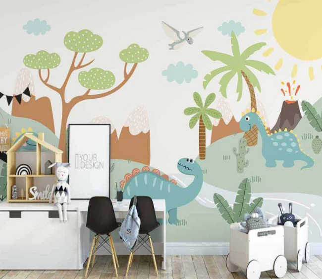 3D Cartoon Tree Dinosaur Animal Sun Cloud Wall Mural Wallpaper Lxl