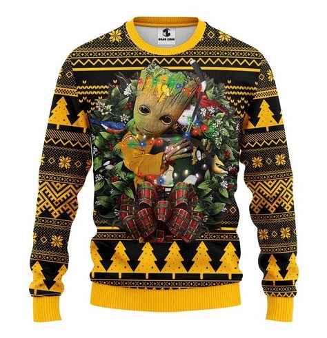 Pittsburgh Penguins Black Gold Baby Groot Gift For Fan Ugly Wool Sweater Christmas