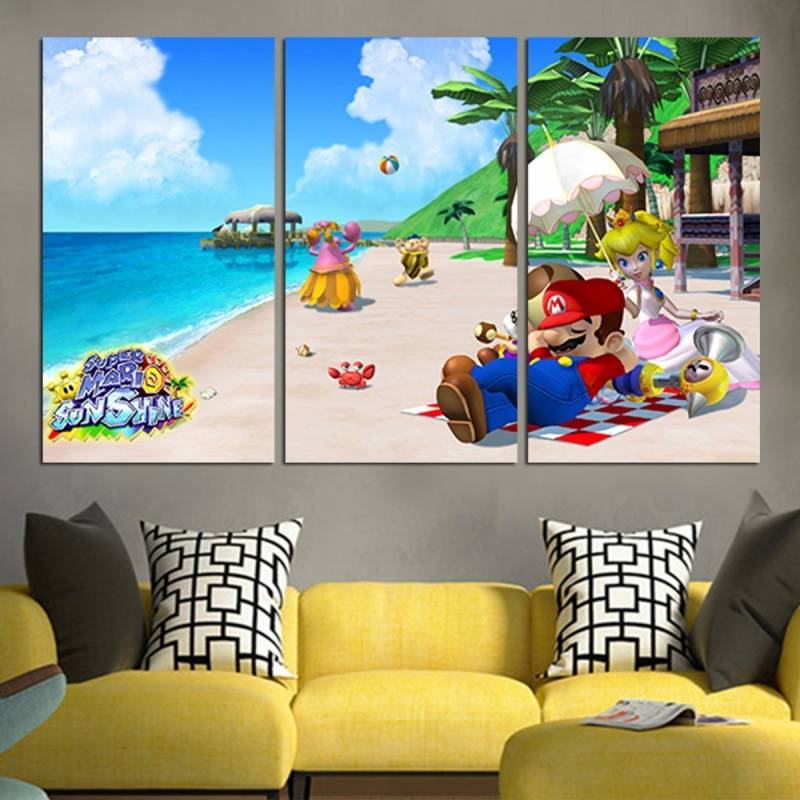 Super Mario And Princess Peach On Beach Wall Art Canvas