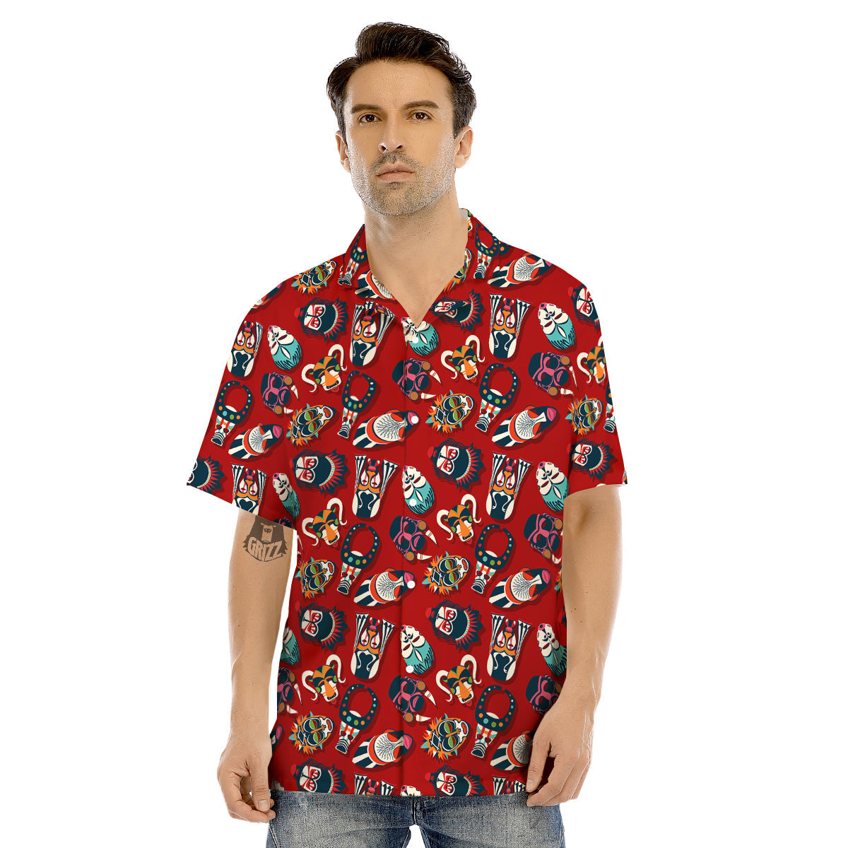 Totem Masks African Print Pattern Men’S Hawaiian Shirt