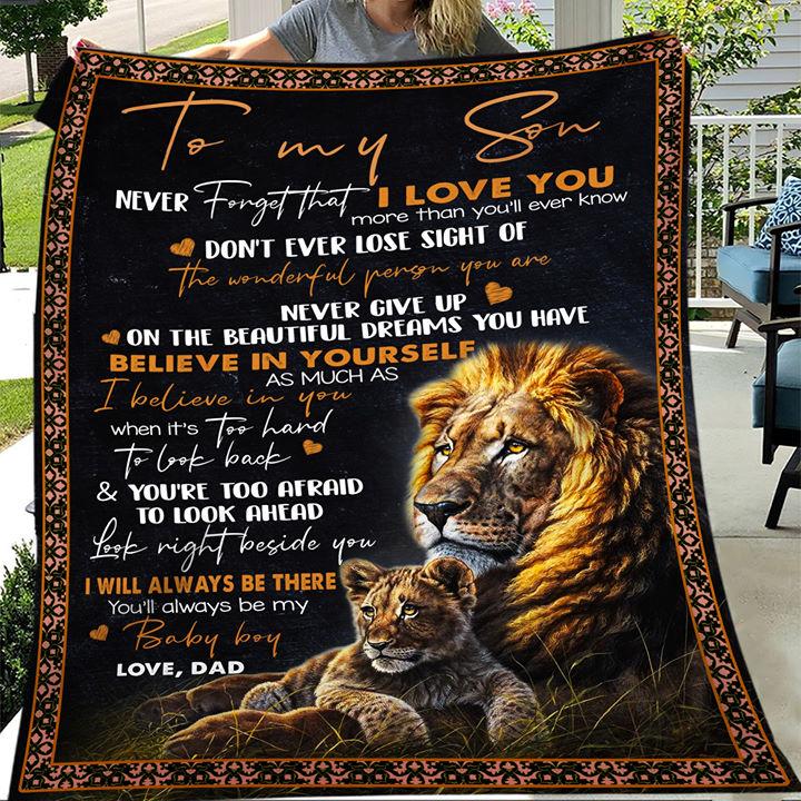 To Son Never Forget That I Love You From Dad Lion Christmas Gift Quilt