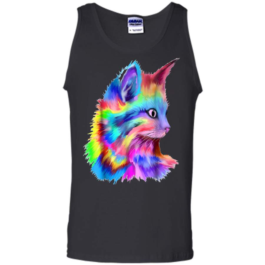 Colorful Cute Rainbow Kitten Cat Psychedelic Rave Edm  Tank Top