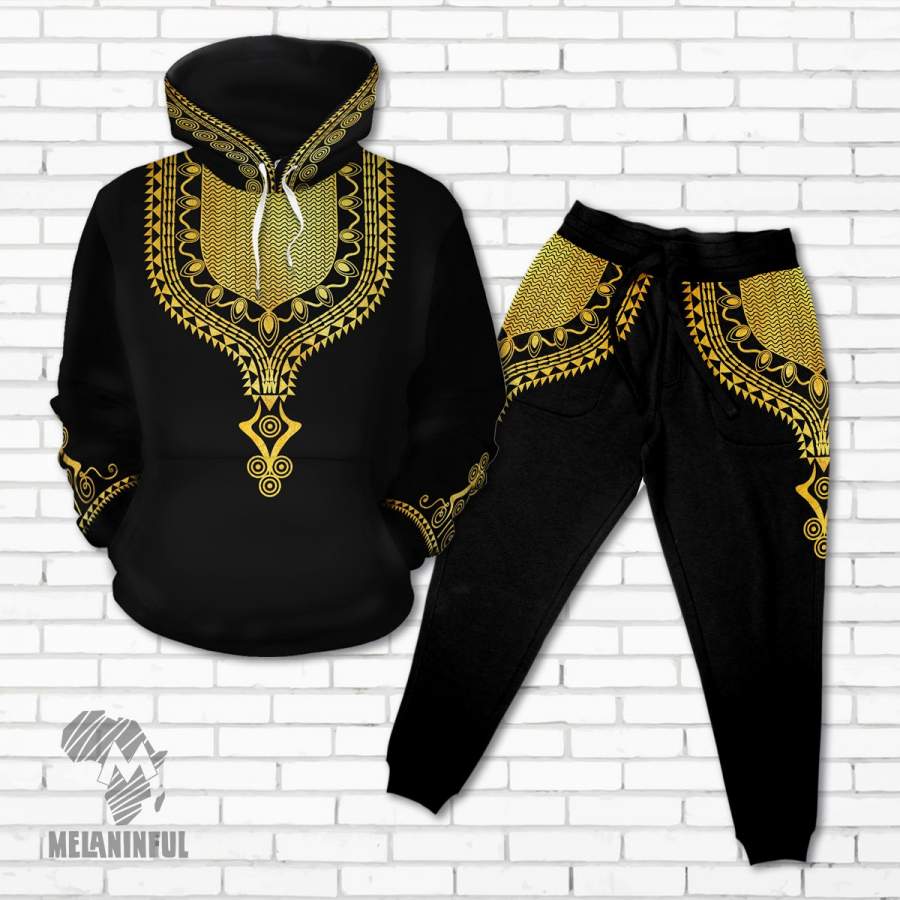 Gold Pattern Dashiki All-over Hoodie And Joggers Set