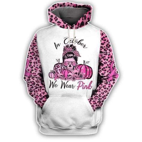 Skull Bc Awareness In October We Wear Pink Halloween Leopard White 3D All-Over Print Unisex Hoodie