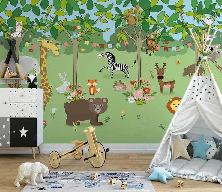 3D Northern Europe Hand-Painted  Forest Animal  Wall Mural Wallpaper Sww1324