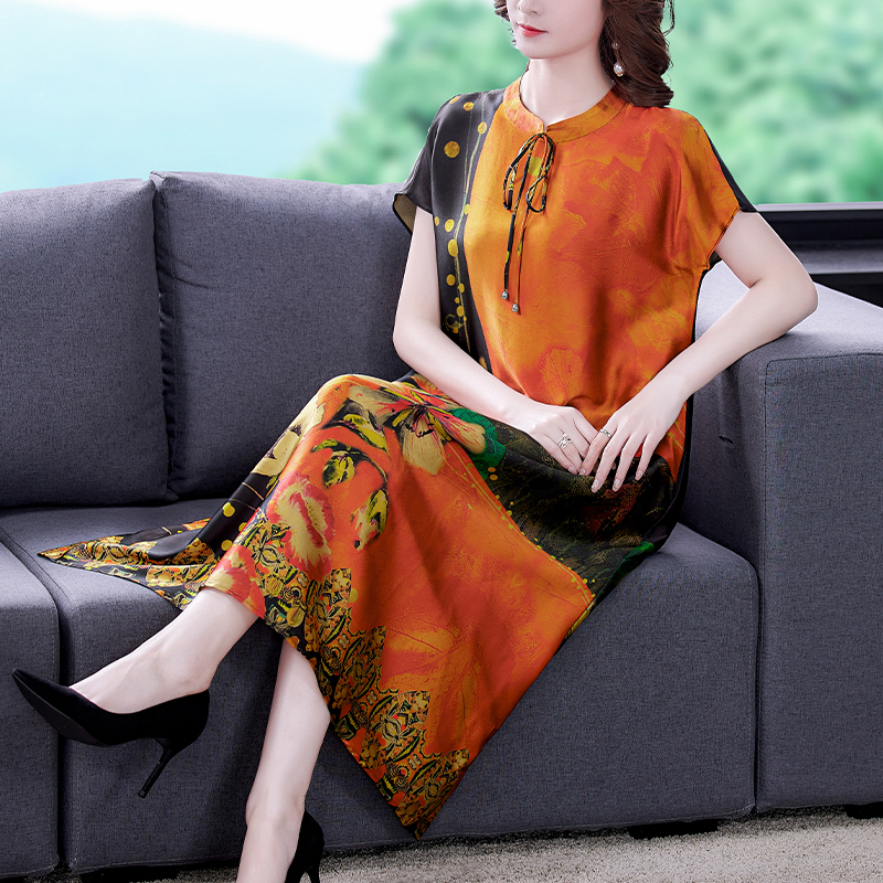 2022 Summer Floral Loose 4XL Plus Size Mulberry Silk Dress Vintage Casual Chiffon Midi Dress Women Elegant Bodycon Party Vestido alx