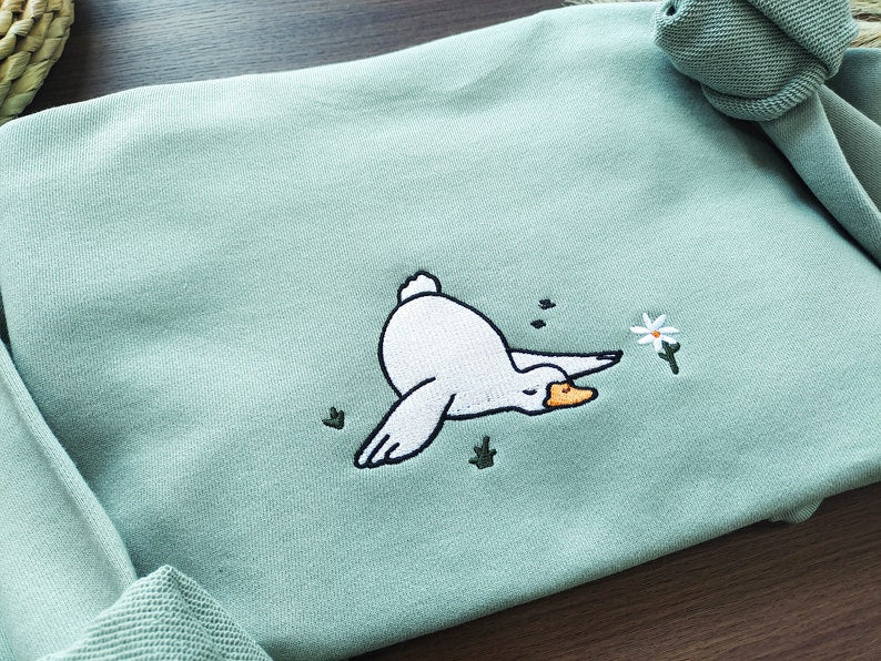 Duck And Daisy Embroidered Sweatshirt Crewneck Sweatshirt All Over Print Sweatshirt For Women Sweatshirt For Men Sws2726