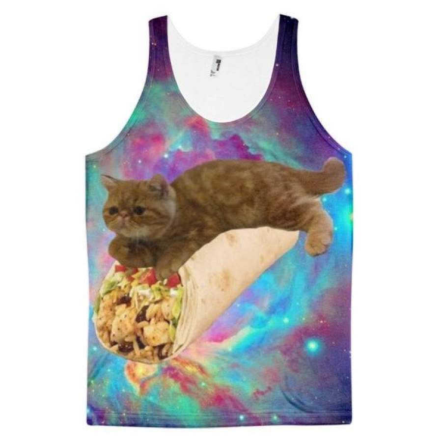 Cat Food Cats In Space Kitten On A Burrito In The Galaxy Tie Dye Food Lover Cat Lover Dye Sublimation All Over Print 3D Full Print Cotton Polyester Unisex Novelty Brown Blue Turquoise Purple Red & Green Tank Top