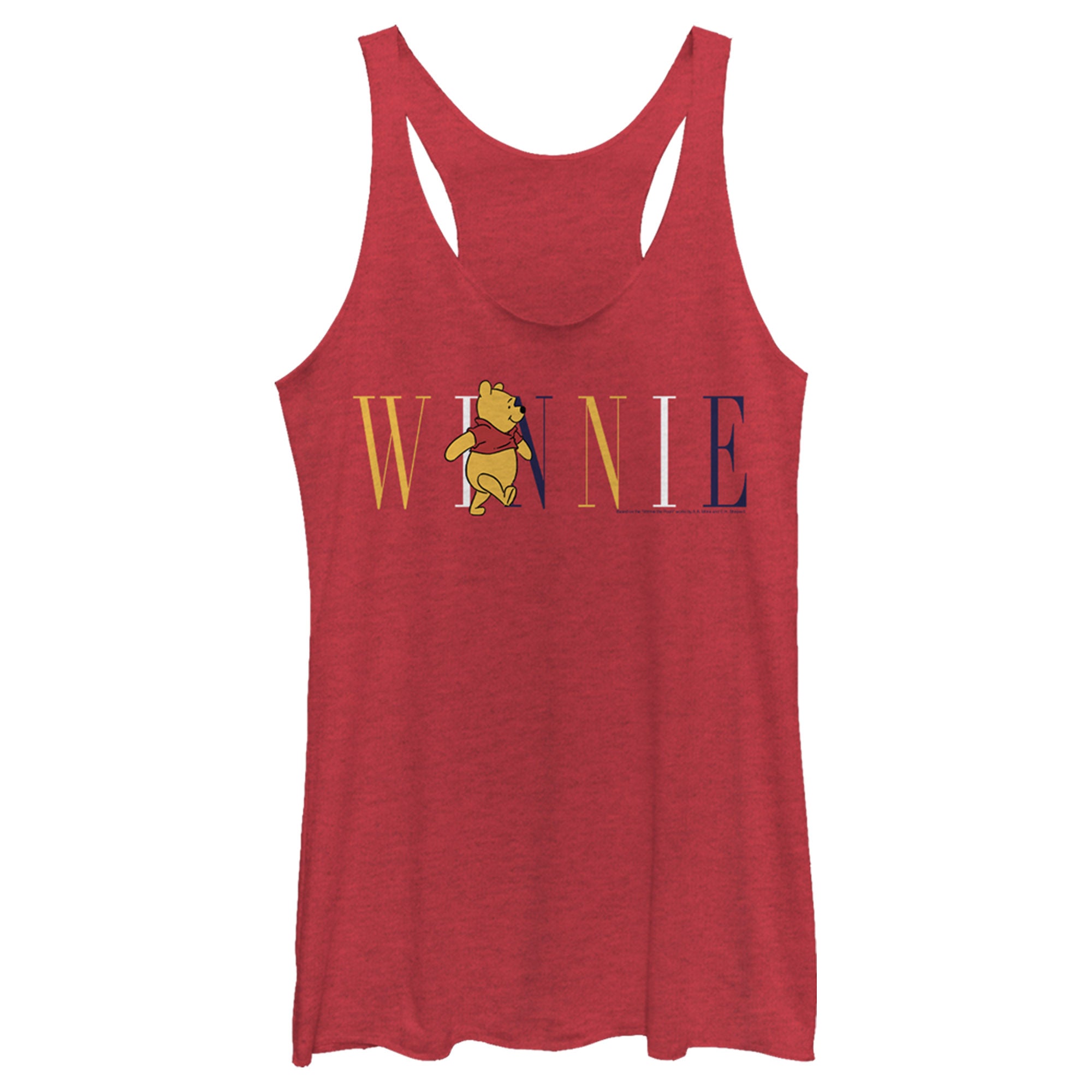 Women’S Winnie The Pooh Yellow, White, And Blue Script Racerback Tank Top