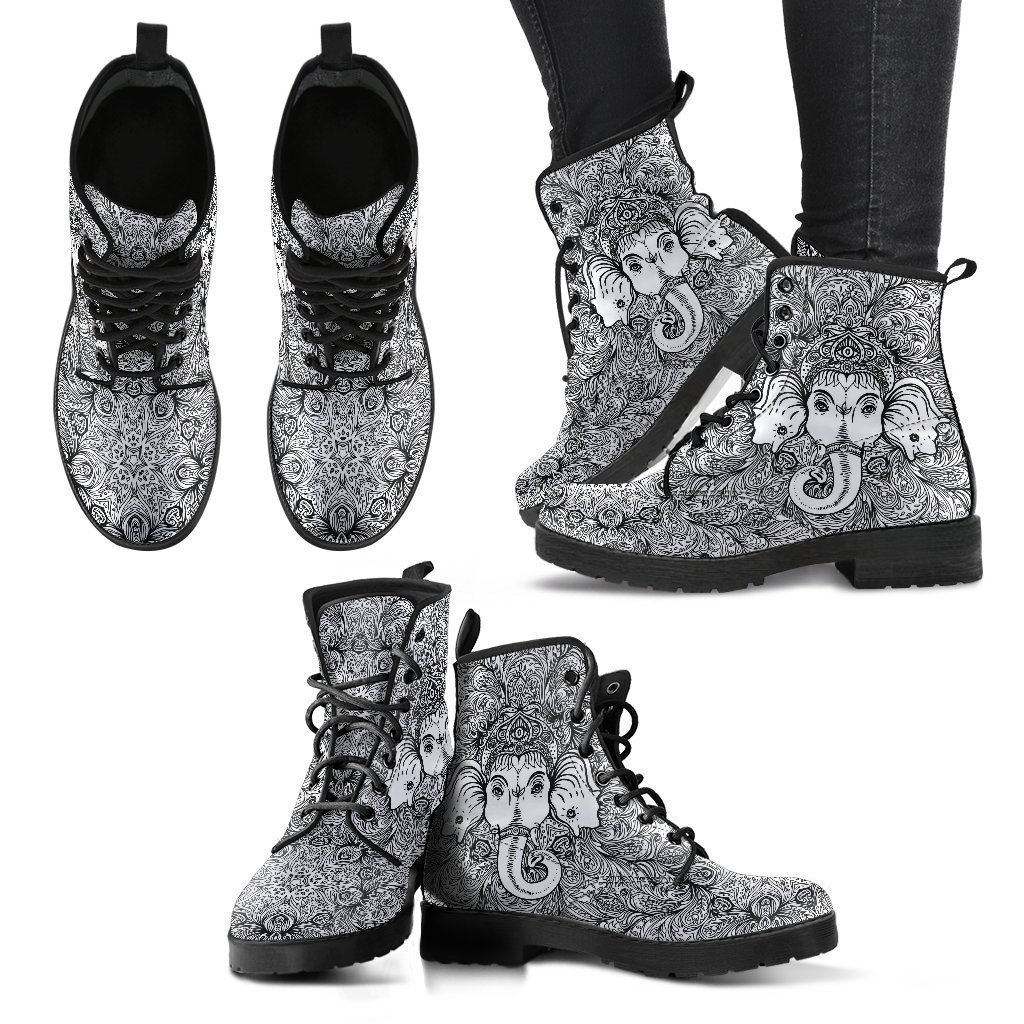 Ganesha Elephant Women’S Leather Boots Fashion Boots Custom Shoes