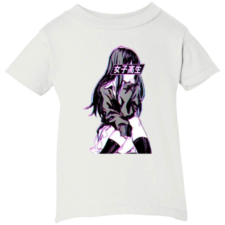 AGR SCHOOLGIRL (Glitch) – Sad Japanese Anime Aesthetic Infant Short Sleeve T-Shirt