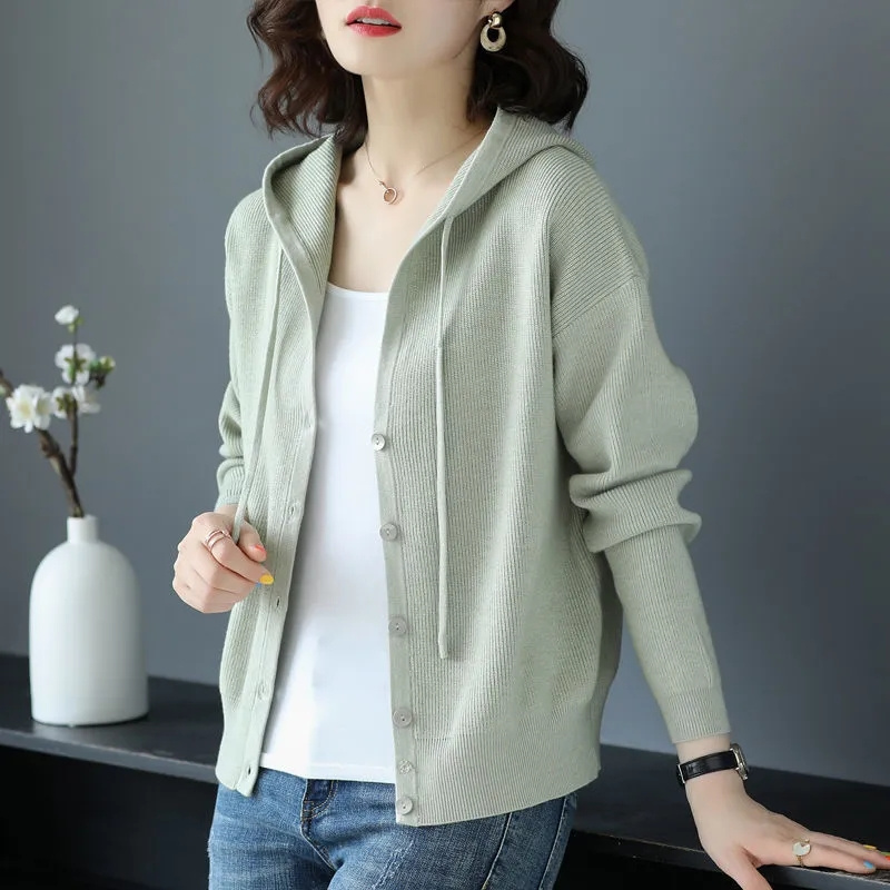 Women White Knitting Cardigan 2022 Spring Autumn Hooded Loose Coat Female Long Sleeve Sweater Ladies Knitted Cardigan Tops 4XL alx