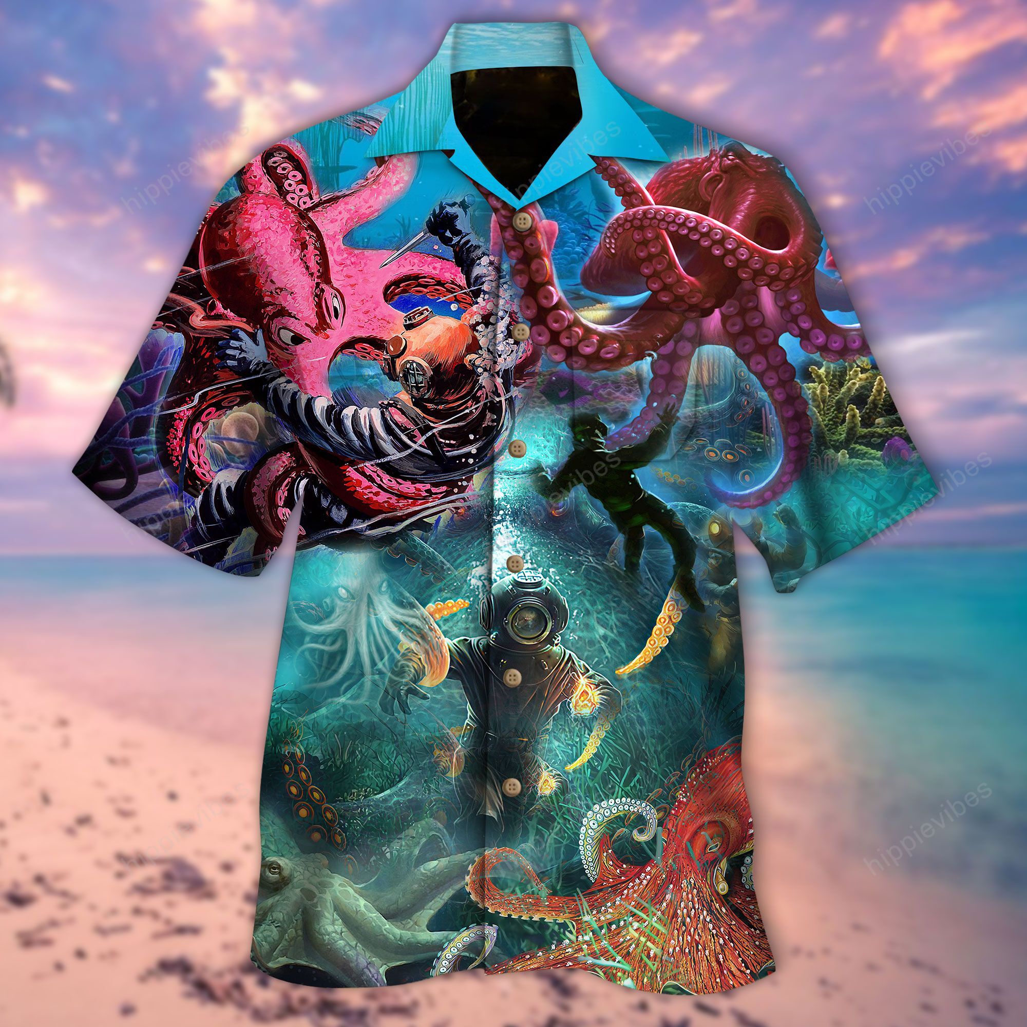 Giant Octopus And Diver Hawaii Shirt Re Ha33553