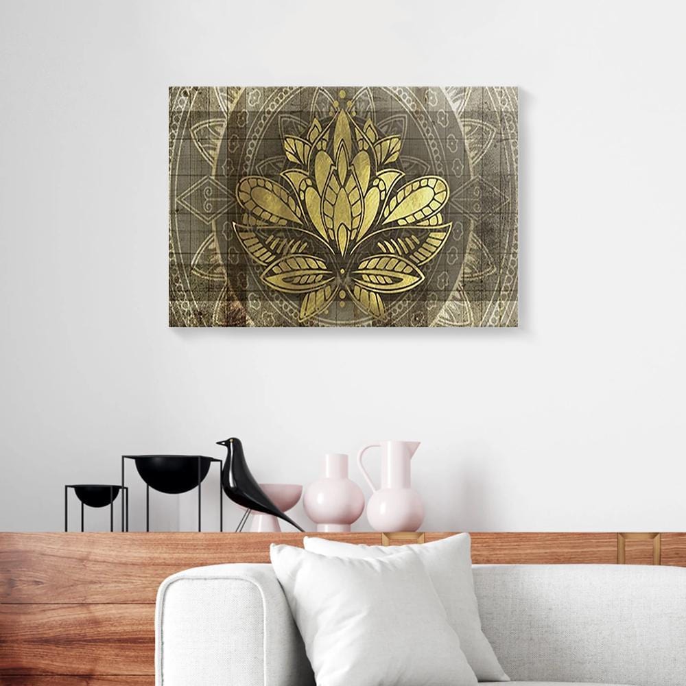 Canvas Painting Lotus Boho Gold Pattern Ready To Hang Home Canvas Wall Art Home Decoration