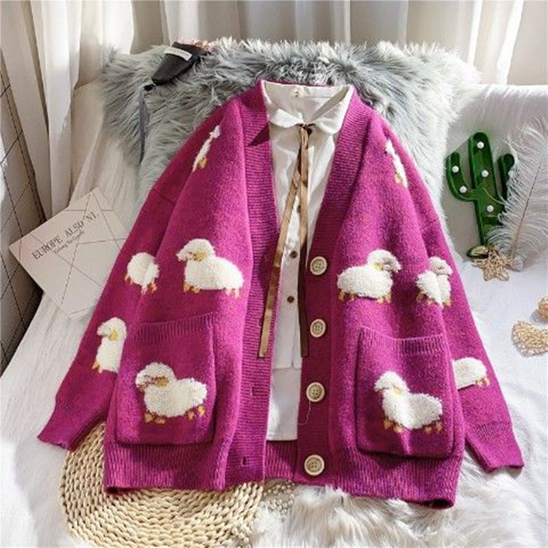 Autumn Sweater Casual Cartoon Sweaters For Women Elastic Women’s Cotton Full Sleeve Embroidery Sheep Fashion Clothe Big Size alx