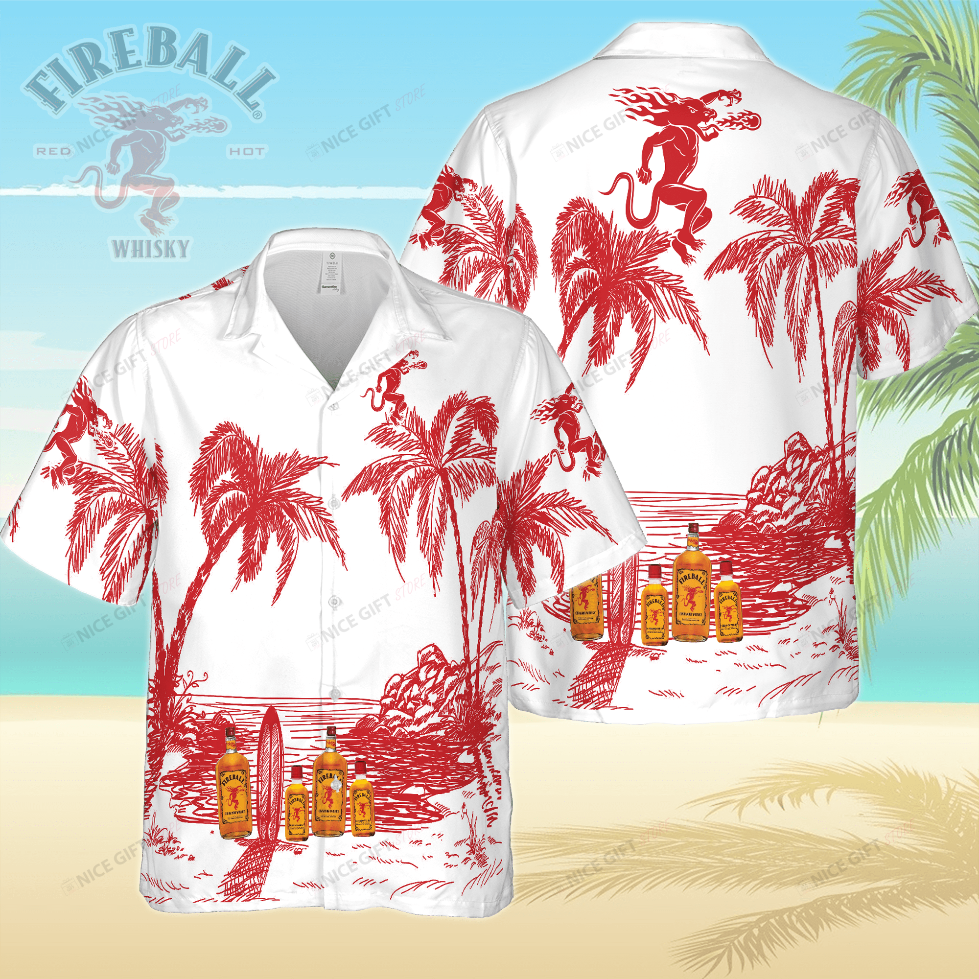 Fireball Cinnamon Whisky Hawaiian Shirt 3Hs-O8O7