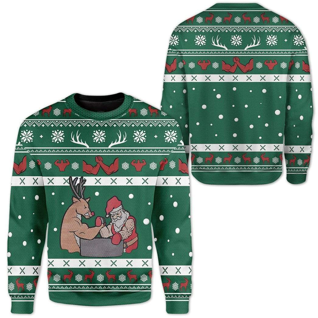 Unifinz Reindeer Sweater Reindeer Arm Wrestling Santa Claus Christmas Pattern Ugly Sweater 2022