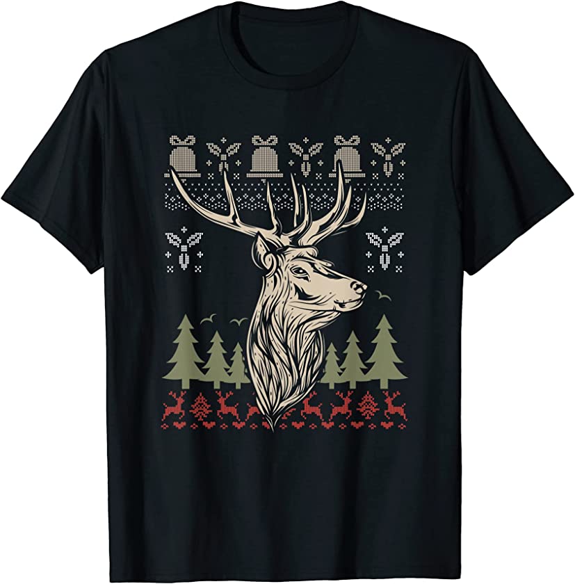 Ugly Christmas Hunting Hunter Santa Claus New Year Deer Hunt T-Shirt