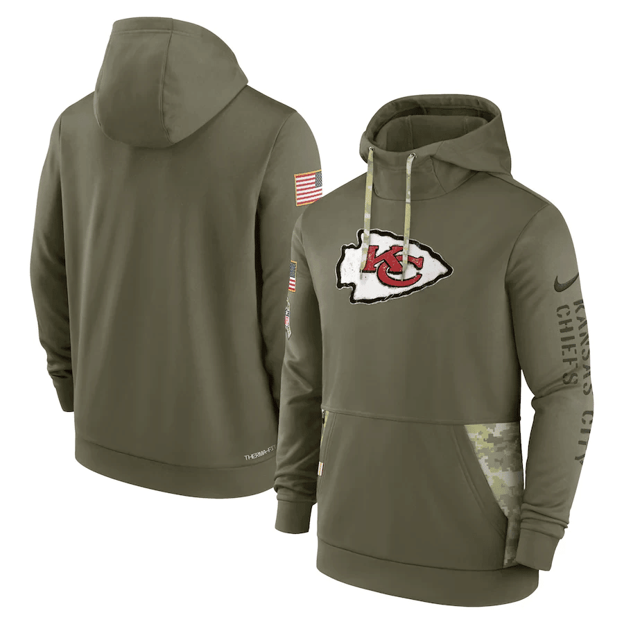 Kansas City Chiefs 2022 Salute To Service Therma Performance Pullover Hoodie – Olive, Men