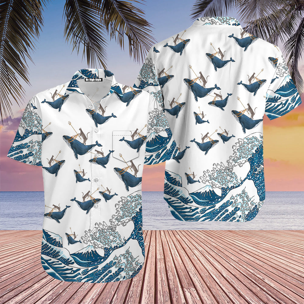 Cat Riding Whale Funny Hawaiian Shirt With Pocket| Sp1065