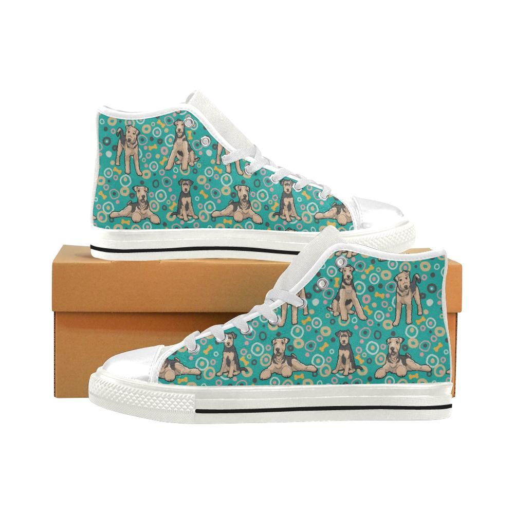 Airedale Terrier Pattern White Men Classic High Top Canvas Shoes Design By TeeCowBoy Fashion