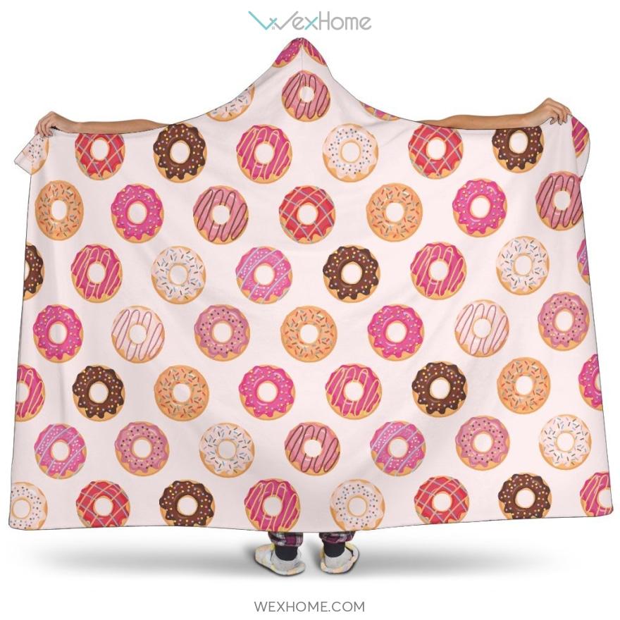 Colorful Donut Pattern Hooded Blanket