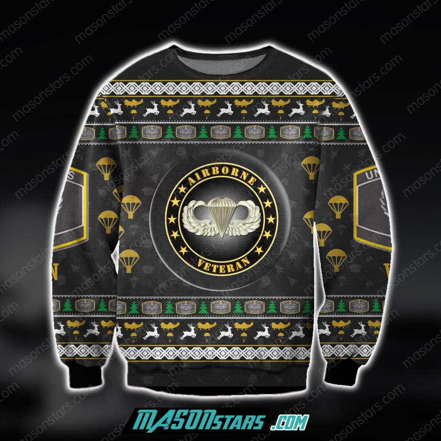 3D ALL OVER PRINT AIRBORNE VETERAN UGLY CHRISTMAS SWEATER