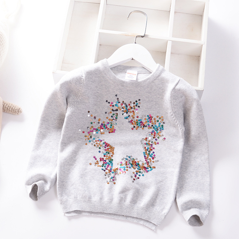 Baby Girls Sweater Soft Cartoon Pullover Sweater For Girls Fashion Sequins Childrens Knitting Clothes New Baby Girl Jumper 3-7 Y alx