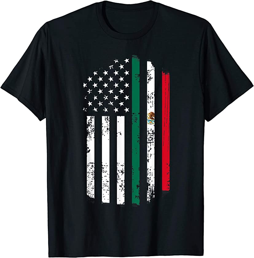 Vintage Mexican Roots American Grown Mexico USA Flag America T-Shirt