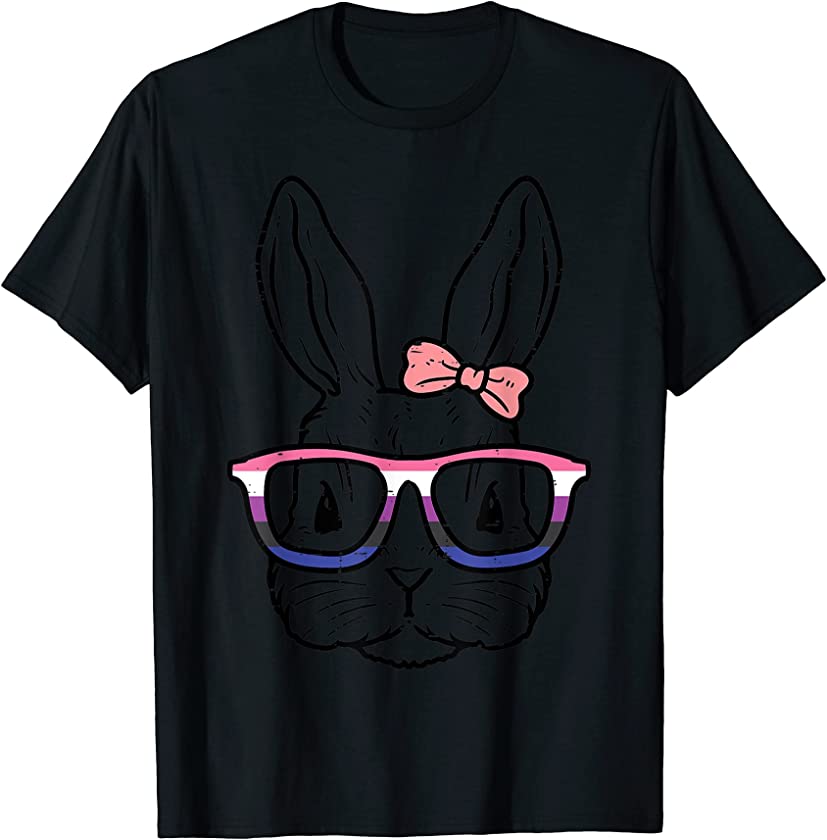 Bunny Rabbit Glasses Cute LGBTQ Genderfluid Flag Non-Binary T-Shirt