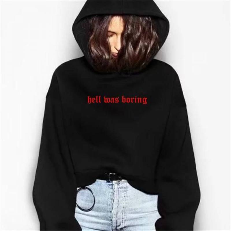 Skuggnas Hell Was Boring Fashion Tumblr Hoodie Long Sleeve Aesthetic Black Women Spring Fashion Jumper