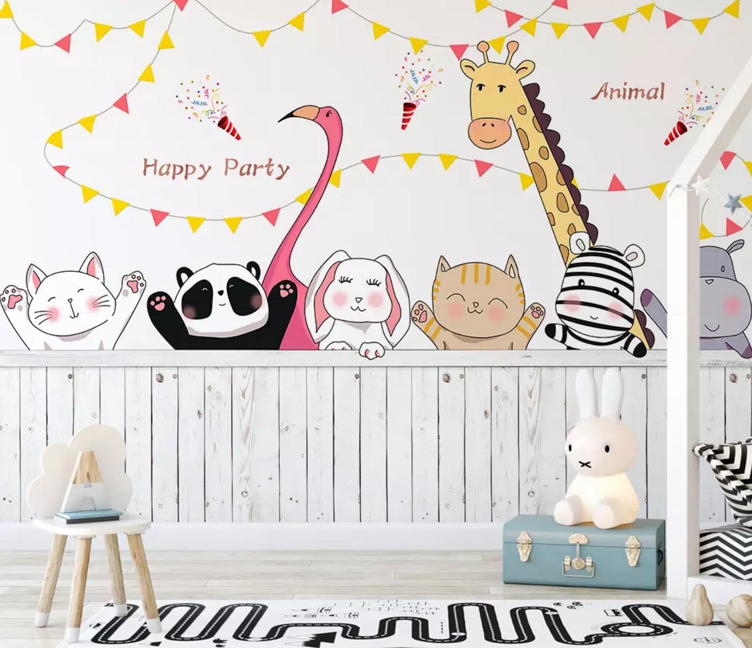 3D Color Cartoon Animals Background Wall Mural Wallpaper 463