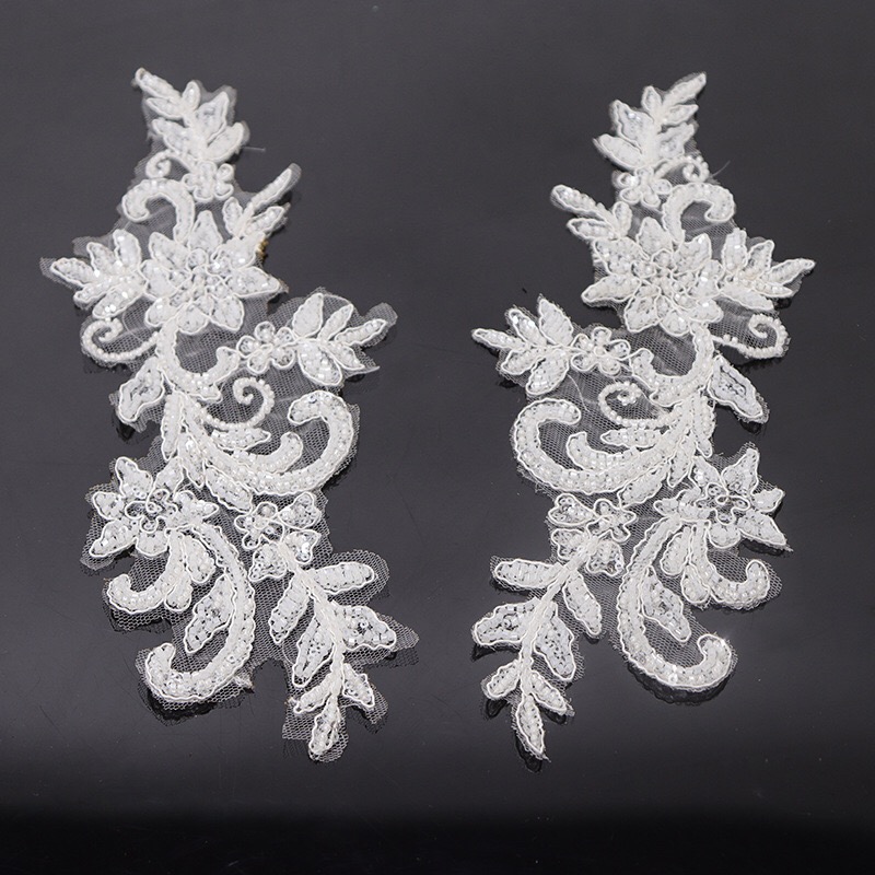 1mirror Pair Wedding Dress Multicolor Thread Sequins Beaded Lace Dress Show Clothing Applique DIY Handmade Lace Applique Accesso alx