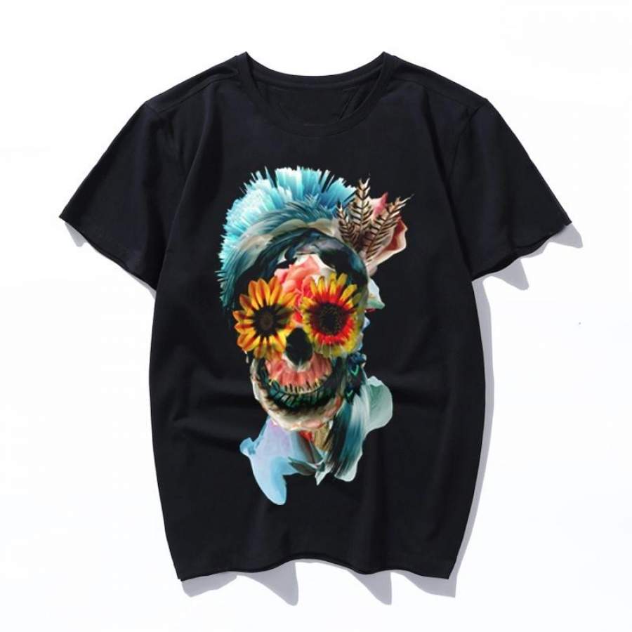 skull women Kawaii Ullzang Harajuku Aesthetic T-shirt cartoon Print Short Sleeve Tops Tees Korean New Fashion Casual women’s men’s Clothing