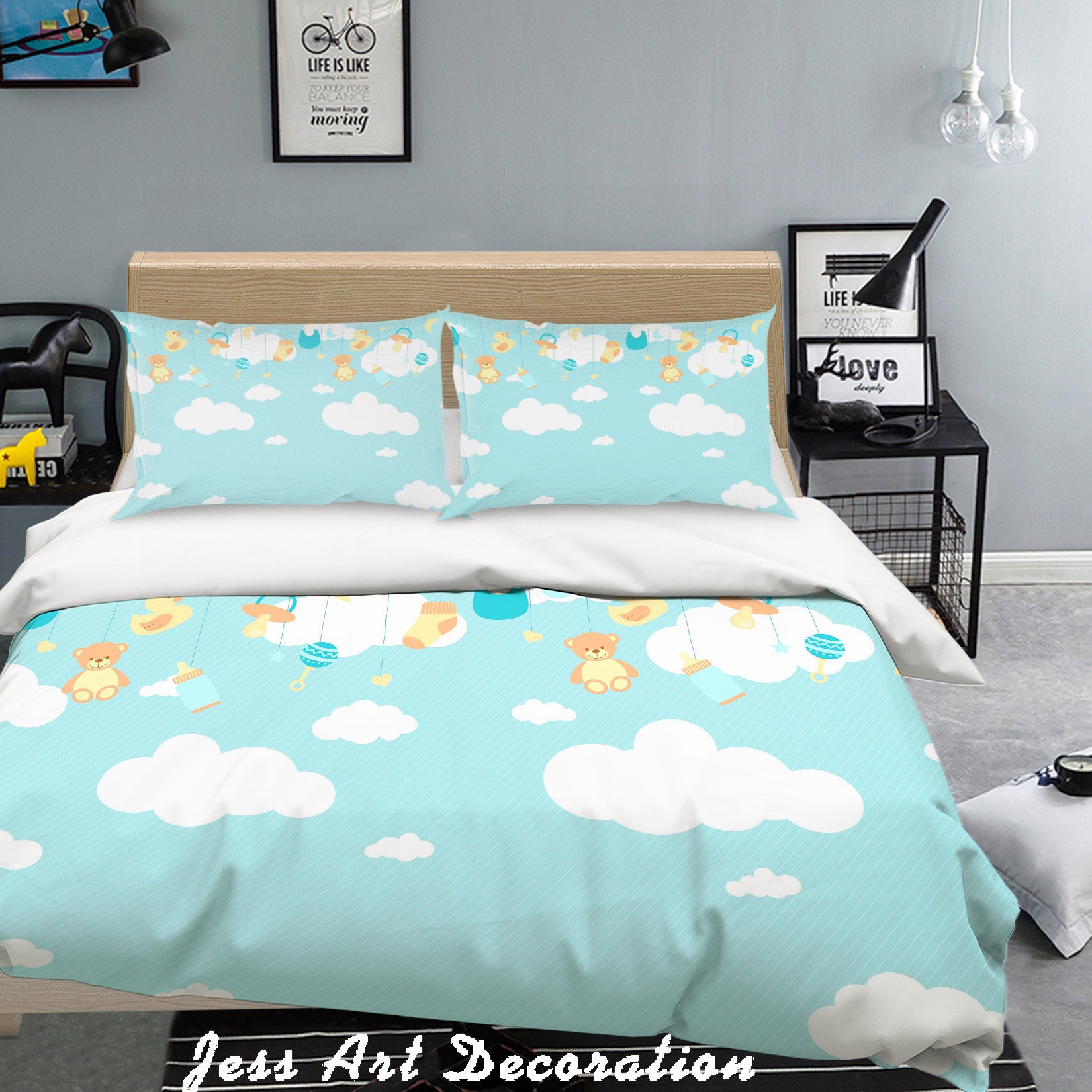 3D Cartoon Animals White Clouds Quilt Cover Set Bedding Set Pillowcases 21