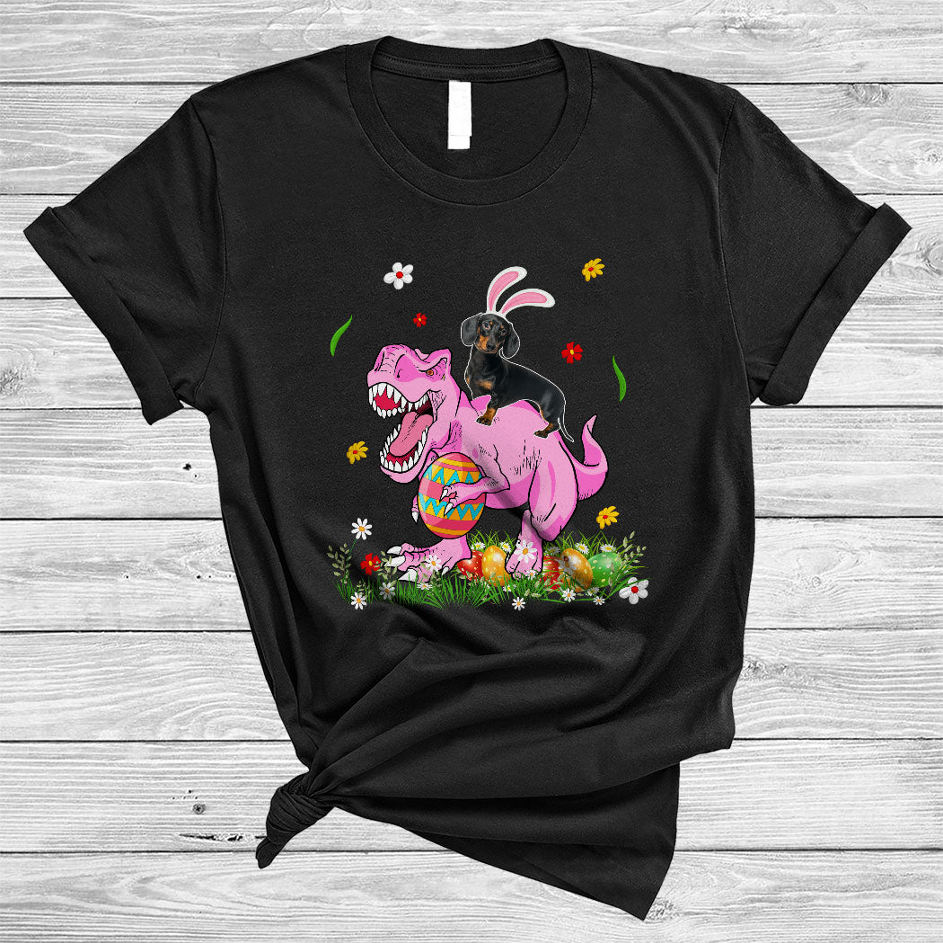 Bunny Dachshund Riding T-Rex Cute Happy Easter Day Egg Hunt Flower Dog Lover Gifts T-Shirt