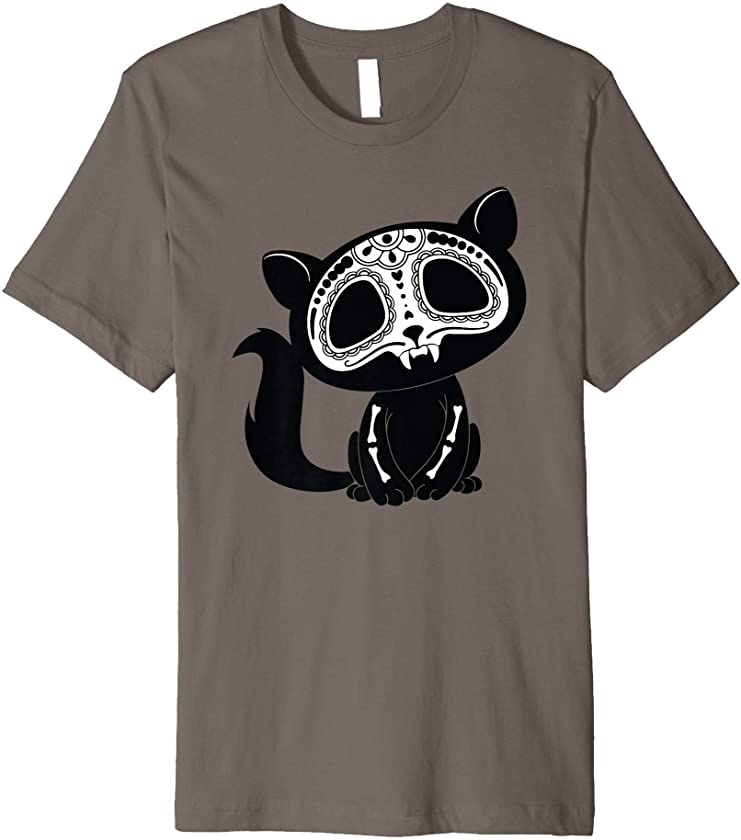 Sugar Skull Cute Cat Calavera Mexican Holiday Mexico Gift Premium T-Shirt