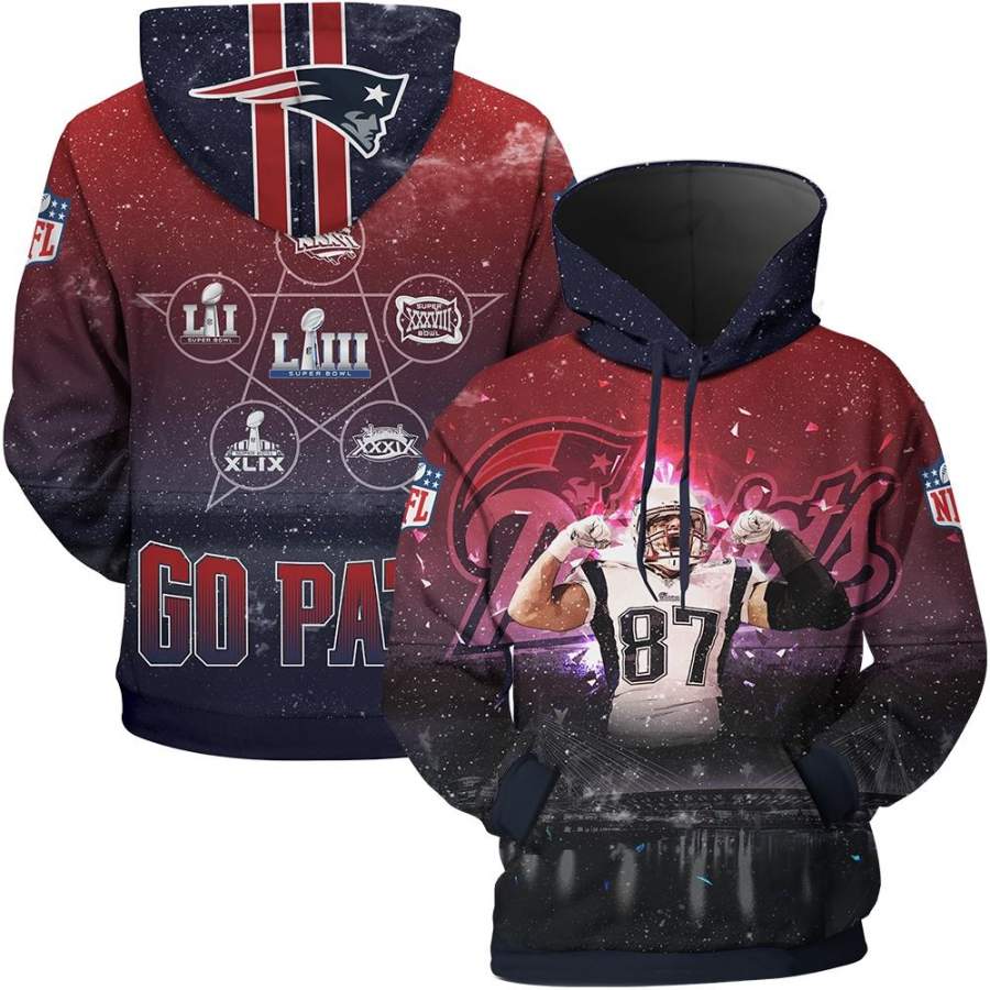 3D Hoodie Rob Gronkowski New England Patriots 6X Super Bowls Champions 381 style