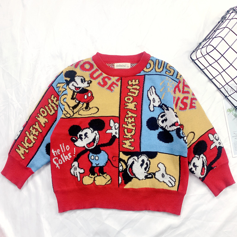 Toddler Girl Long Sleeve Sweater Cartoon Mickey Knitted Shirt for Children Winter Clothing Thick Warm Clothes for Baby Kids alx