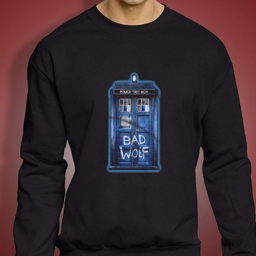 Blue Phone Booth With Bad Wolf Men’S Sweatshirt