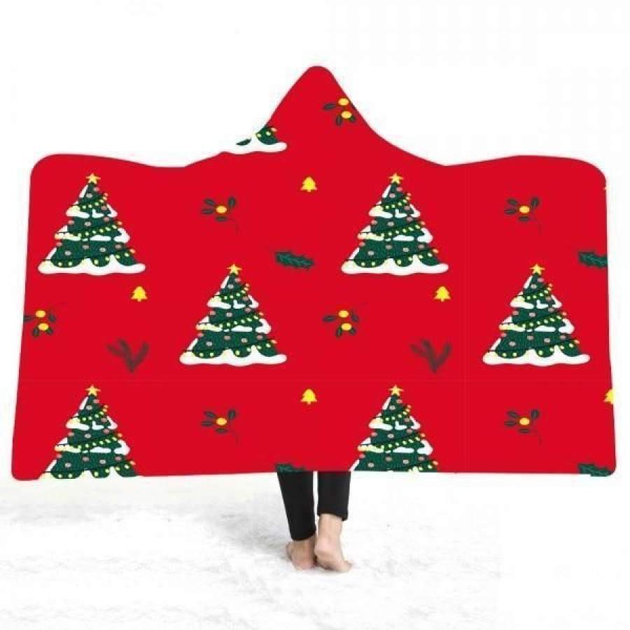 X-Mas Trees Pattern Hooded Blanket Christmas Decoration Ideas Christmas Gift Ideas