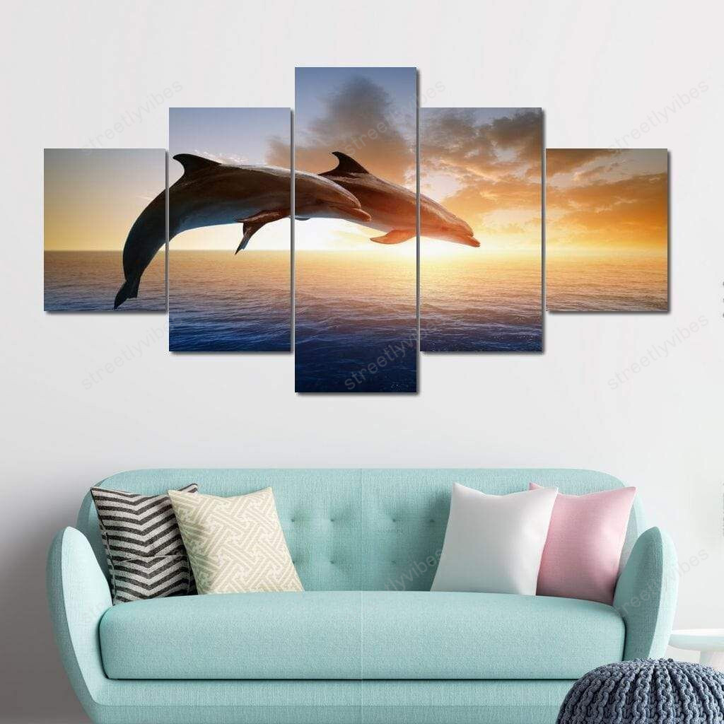 Jumping Dolphins 5-Panel Canvas