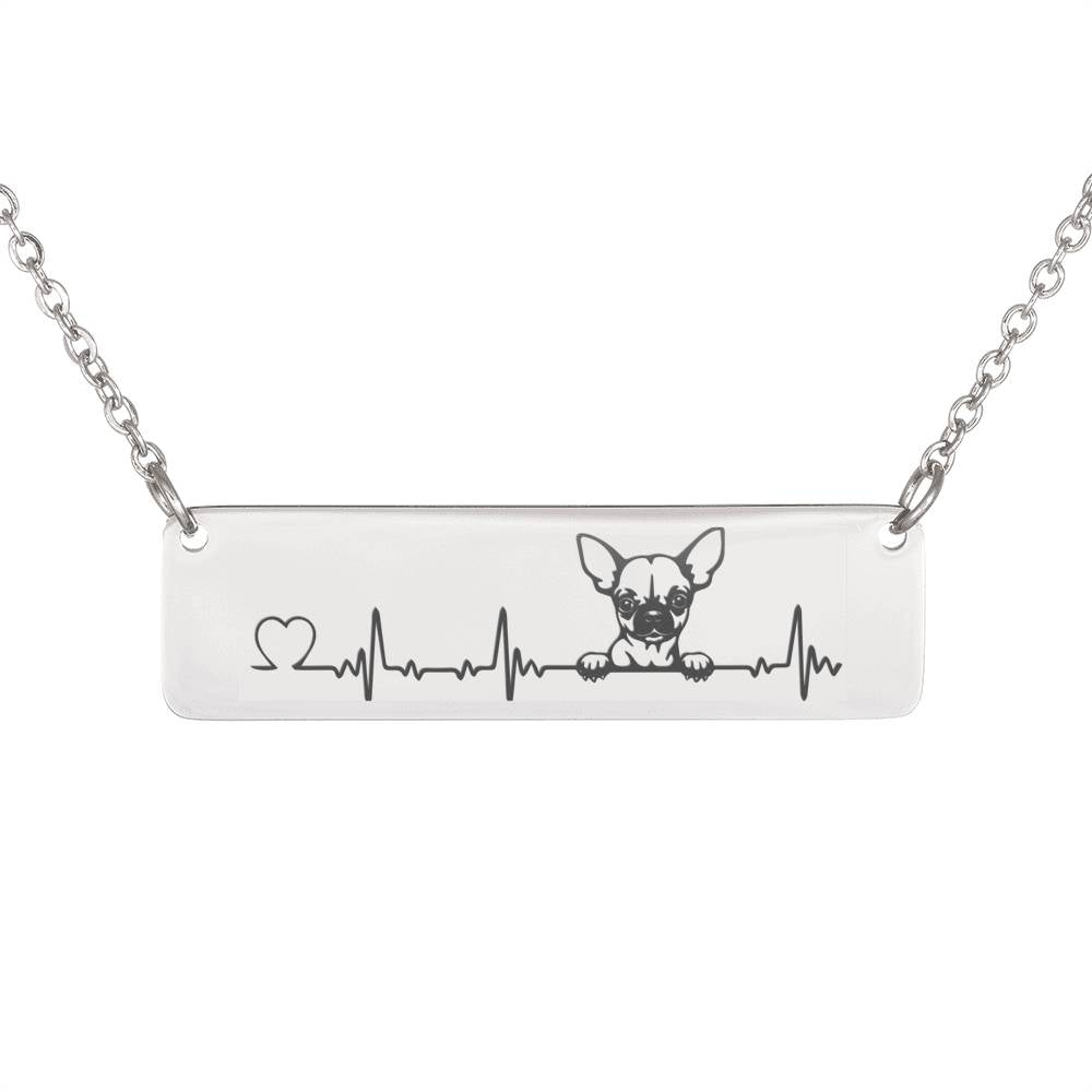 Personalized Chihuahua Heartbeat Horizontal Necklace