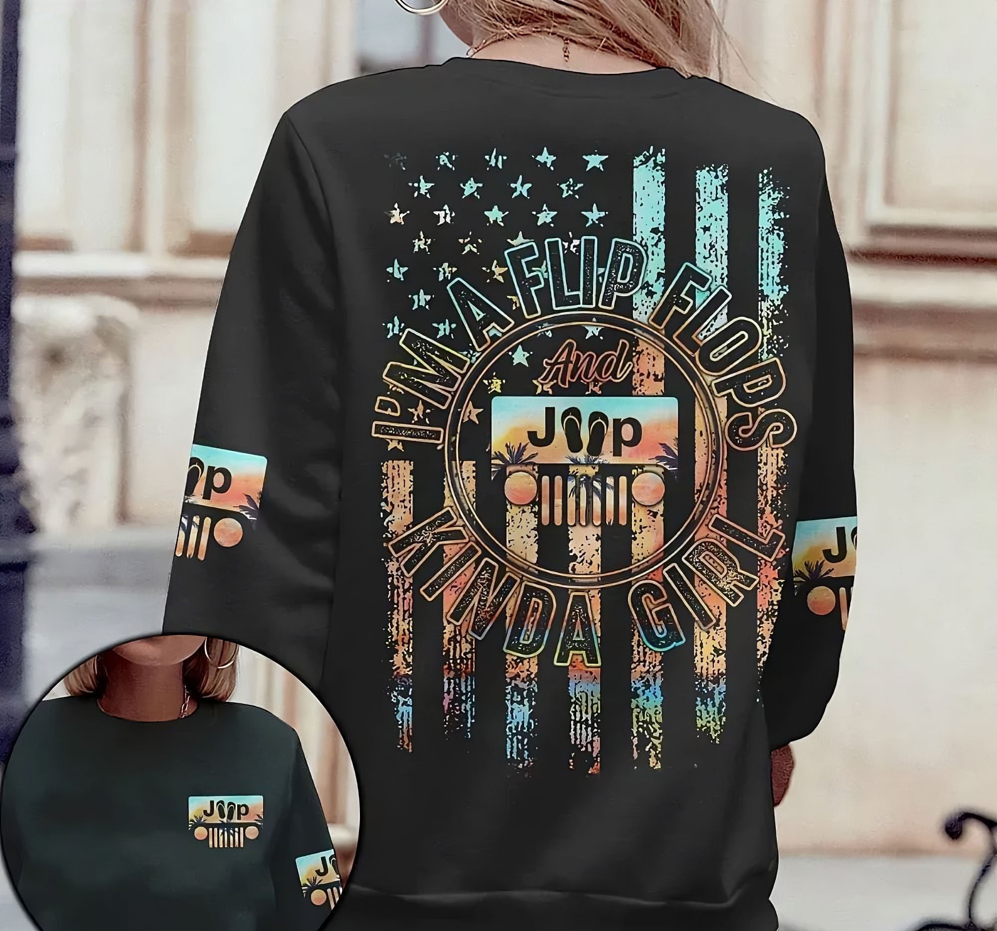 Jeep Flip Flops Kinda Girl Flag All Over Print Sweatshirt