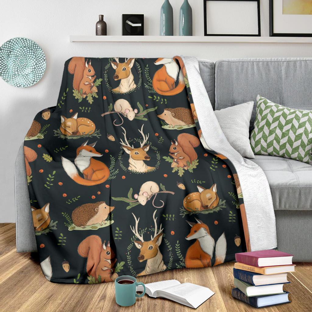 Cute Wild Animals Fleece Blanket Fox Deer Sox Squirrel Hedgehog N – Fit ...