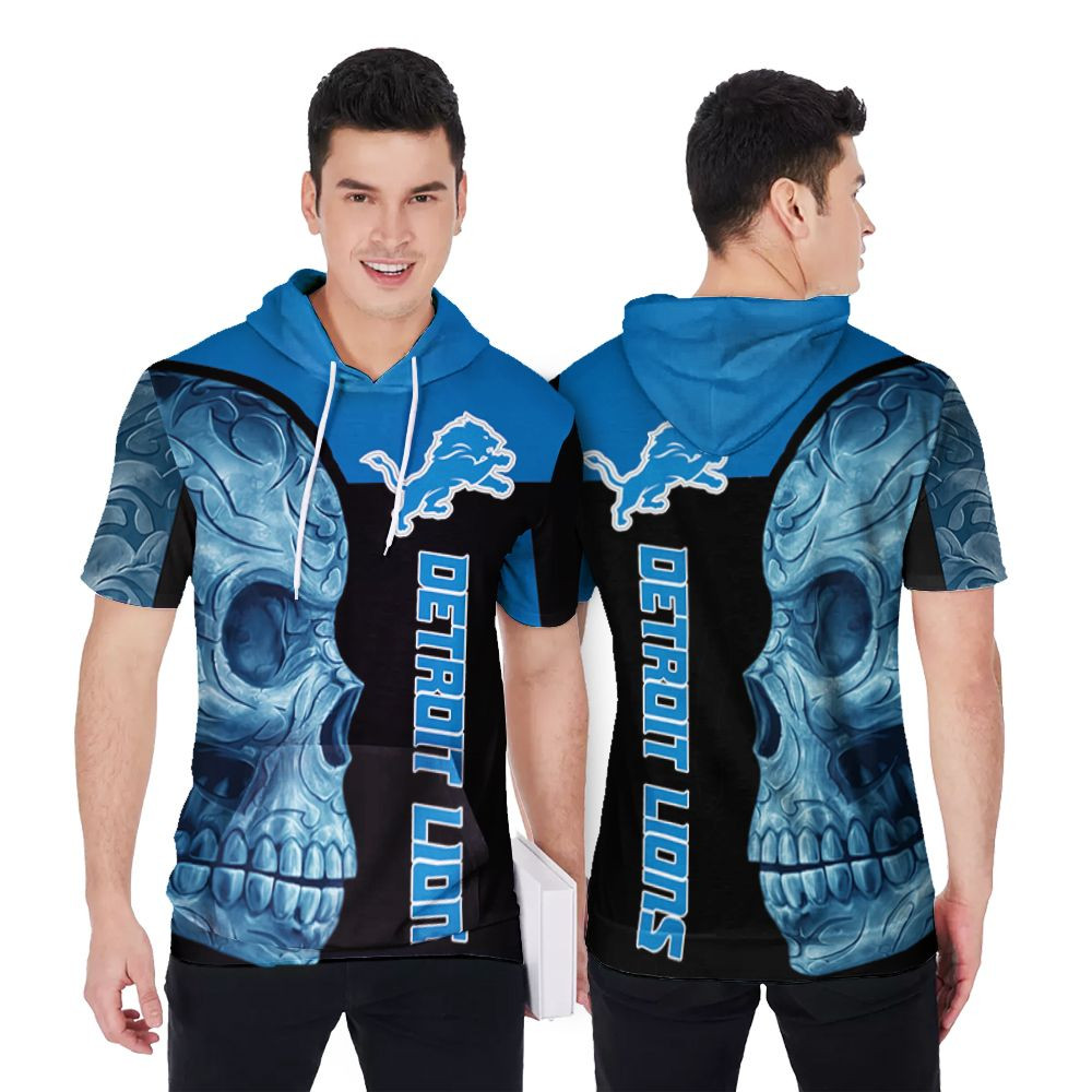 Sugar Skull Detroit Lions Flower Pattern 3D Designed For Detroit Lions Fan Short Sleeve Hoodie