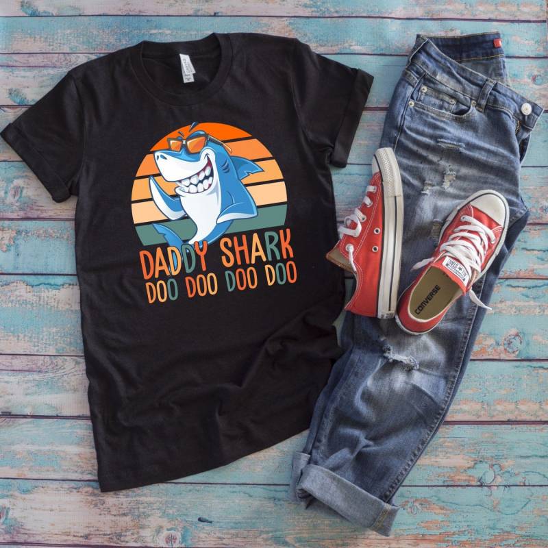 Crushtee Daddy Shark Doo Doo Doo T Shirt, Shark Shirt, Dad Shark T Shirt, Daddy Doo Doo Shirt, Daddy Shark Shirt Long Sleeve Hoodie